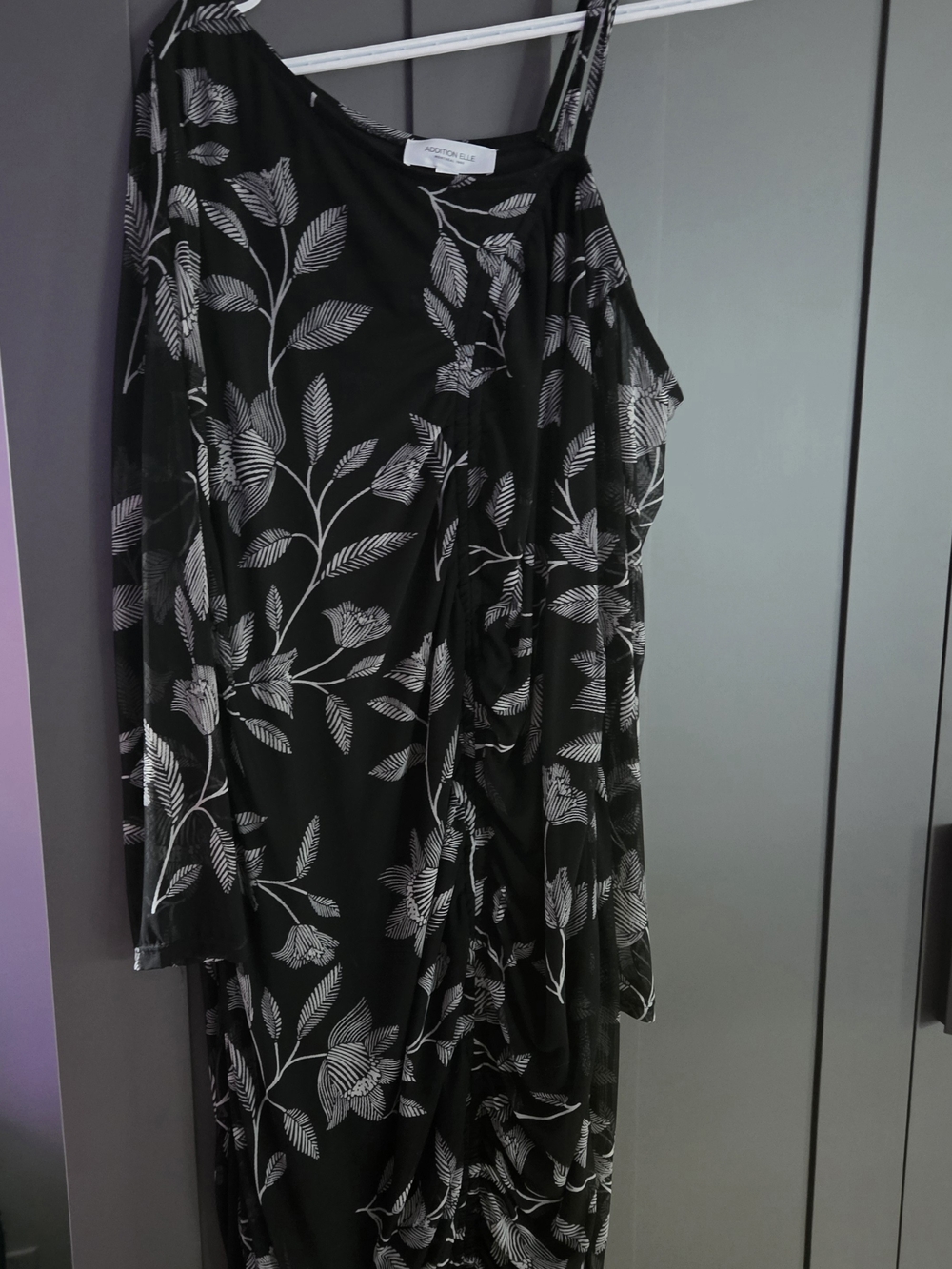 Black Floral One-Shoulder Dress